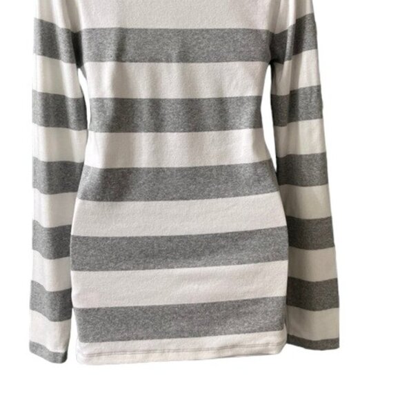GAP Women The Modern Tee Gray & White Striped Long Sleeve Crewneck Supima Cotton - Picture 9 of 9